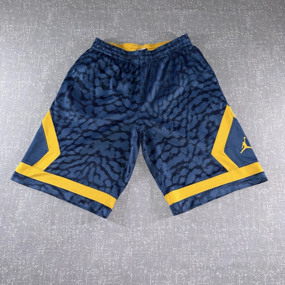 Jordan Basketball Shorts Boys L Blue Yellow Animal Print Dri-FIT Jumpman Logo